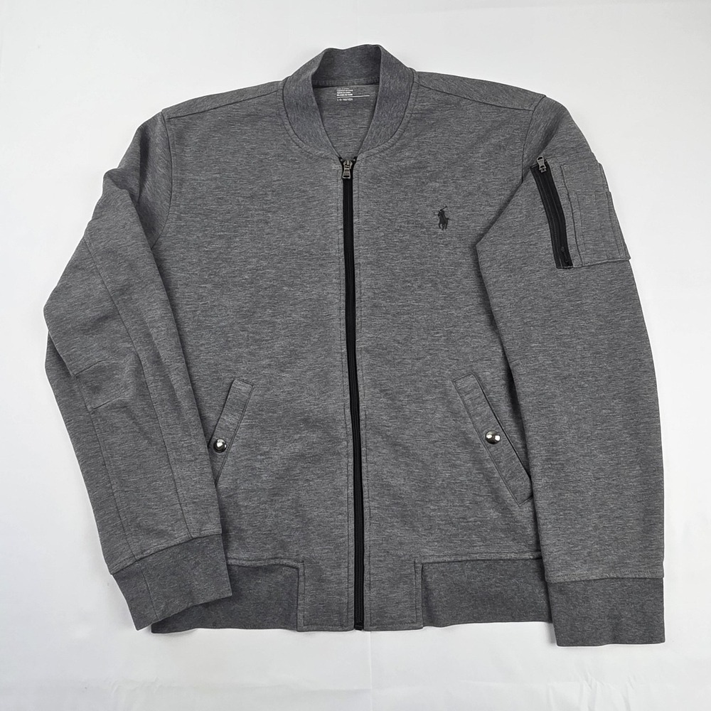 Polo Ralph Lauren Jacket Mens Large Gray Performance Knit Bomber Zip Pocket